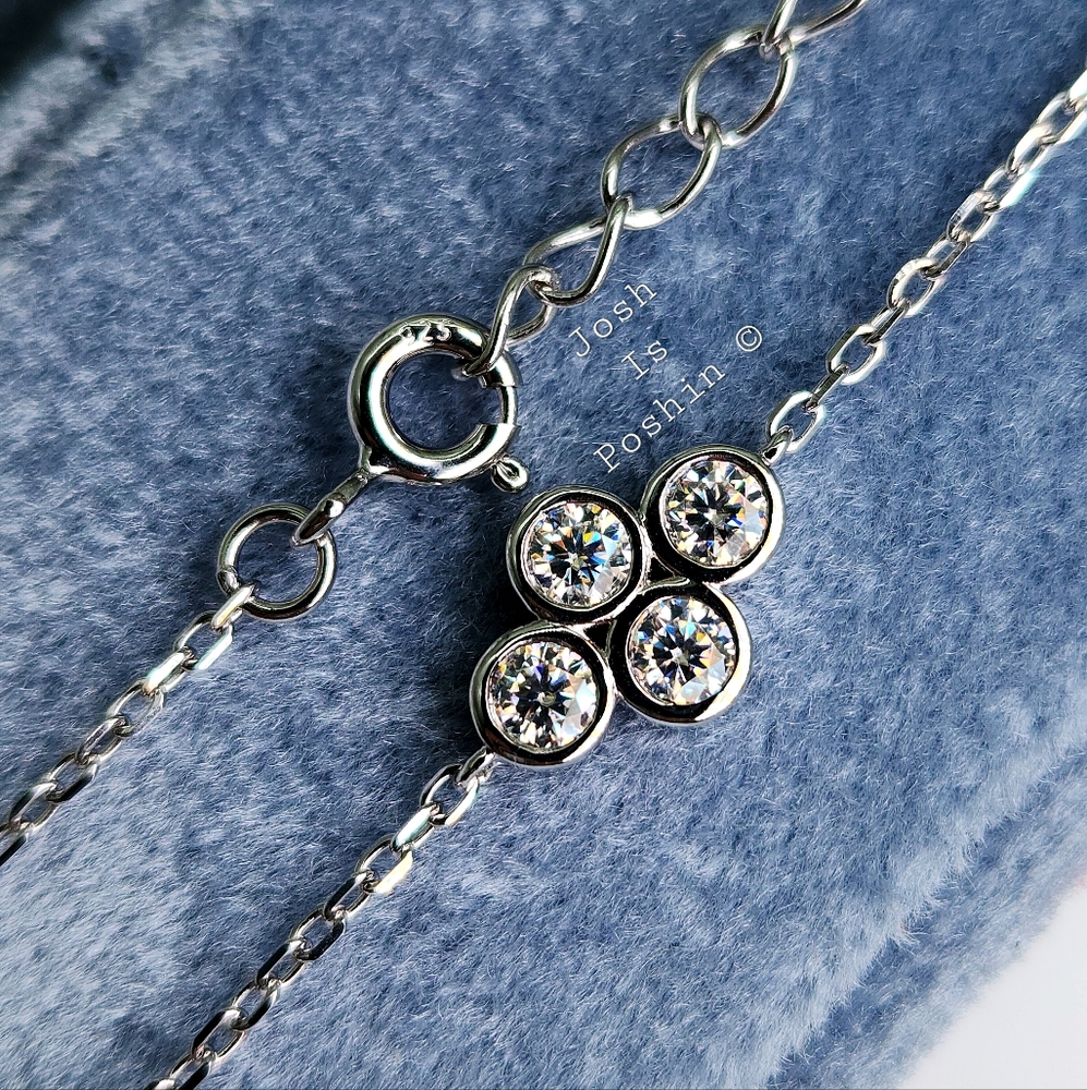 3MM Moissanite bezel set adjustable bracelet in sterling silver